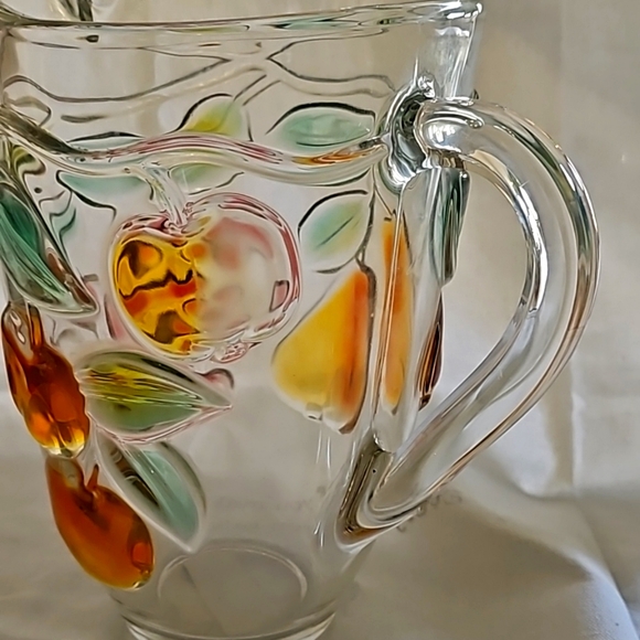 Mikasa Golden Harvest Clear Glass Pitcher Embossed Color 3D Fruit 1.75 QT - Picture 3 of 4
